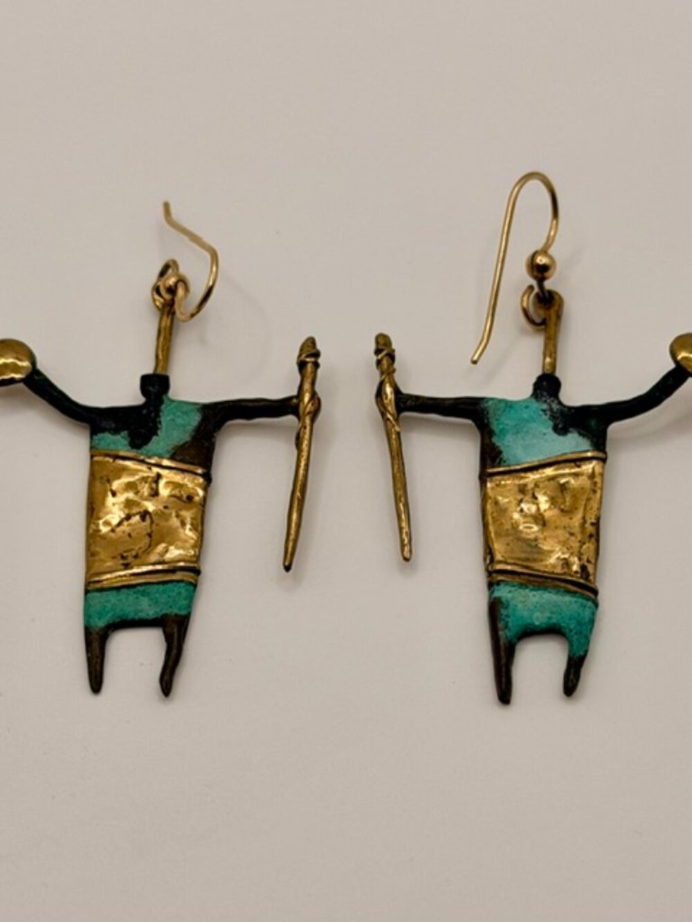 Bill Worrell Signed Shaman Earrings Bronze Mixed Metal Southwest Artisan Rare